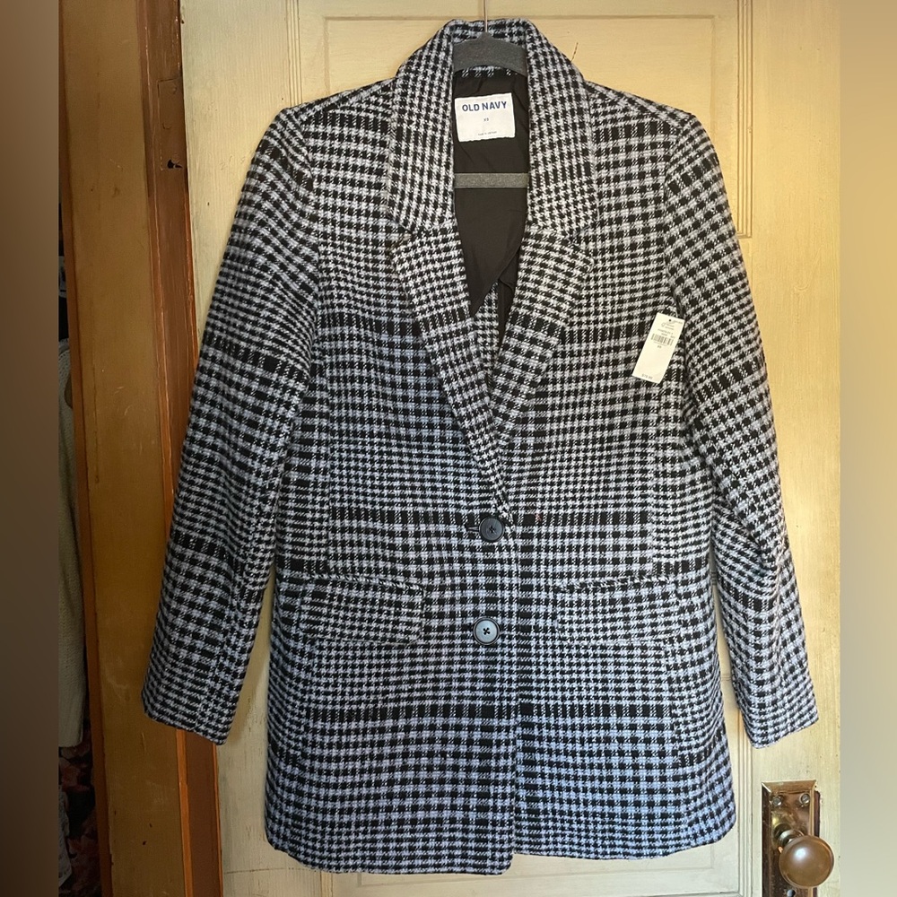 NWT Old Navy Soft-Brushed Black Plaid Oversized Blazer